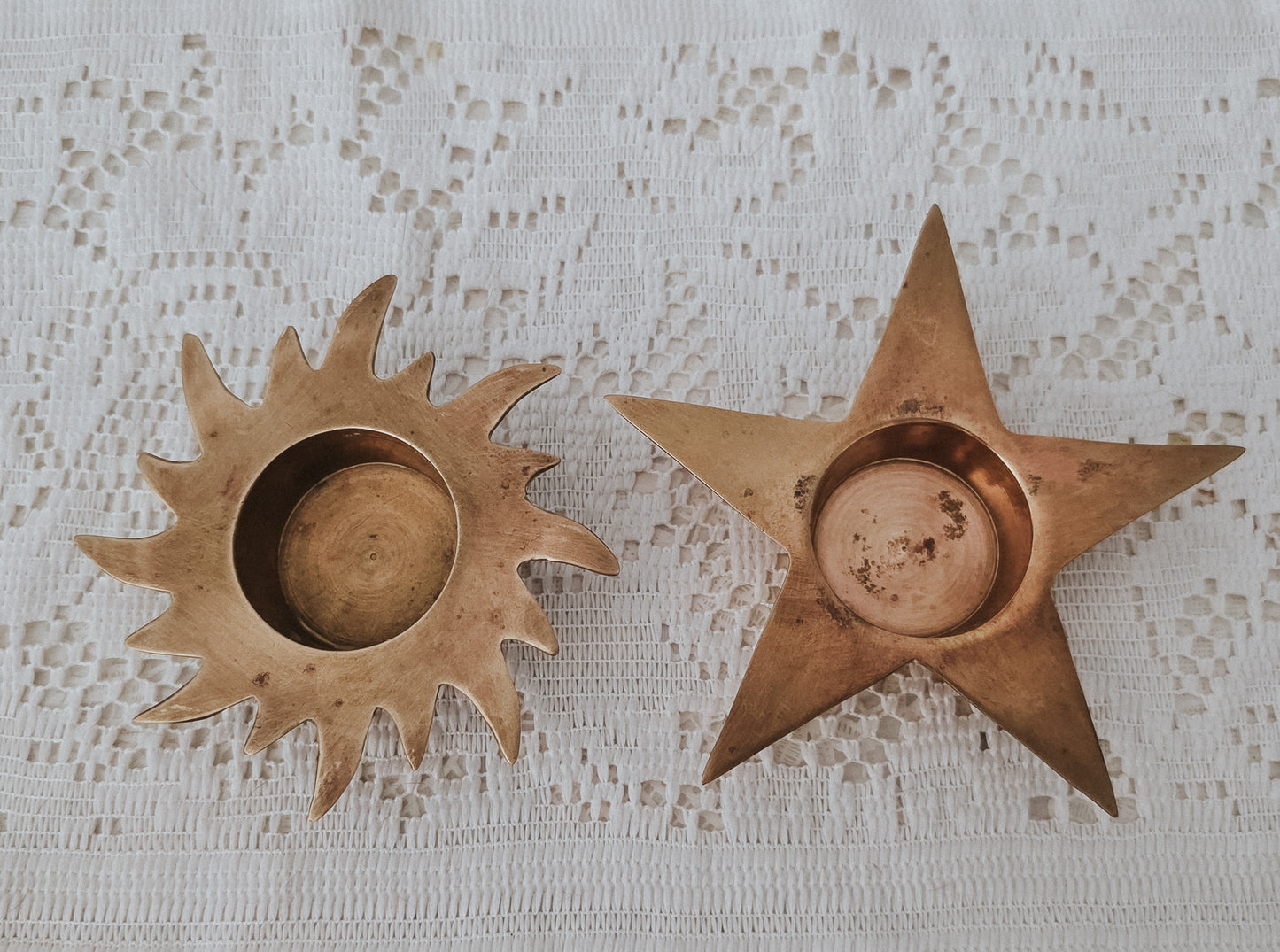 Vintage Brass Star and Sun Tealight Candle Holder