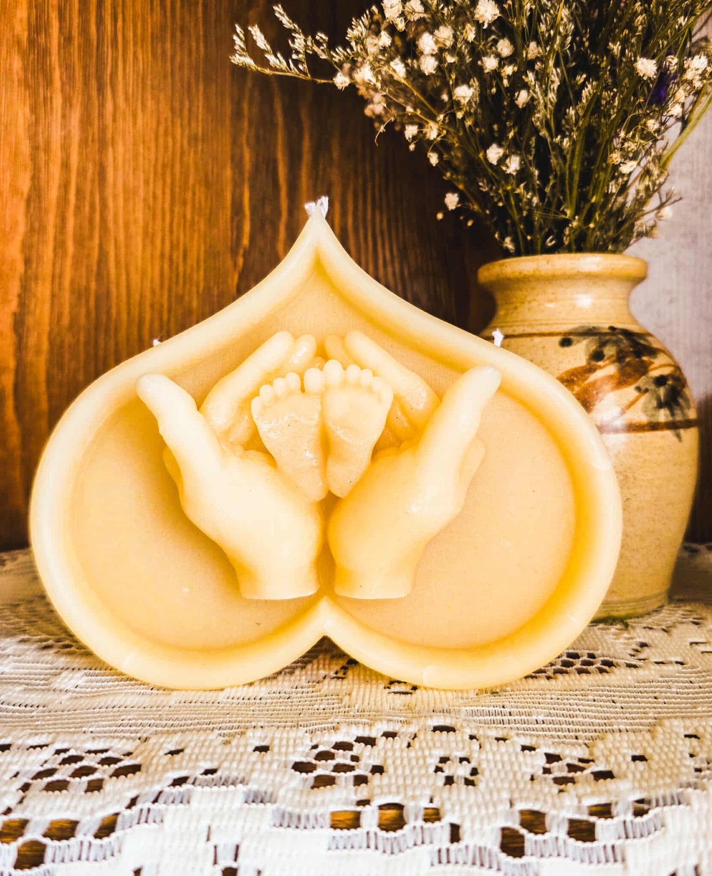 Cradled Feet Heart Beeswax Candle