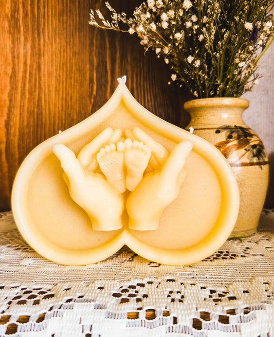 Cradled Feet Heart Beeswax Candle