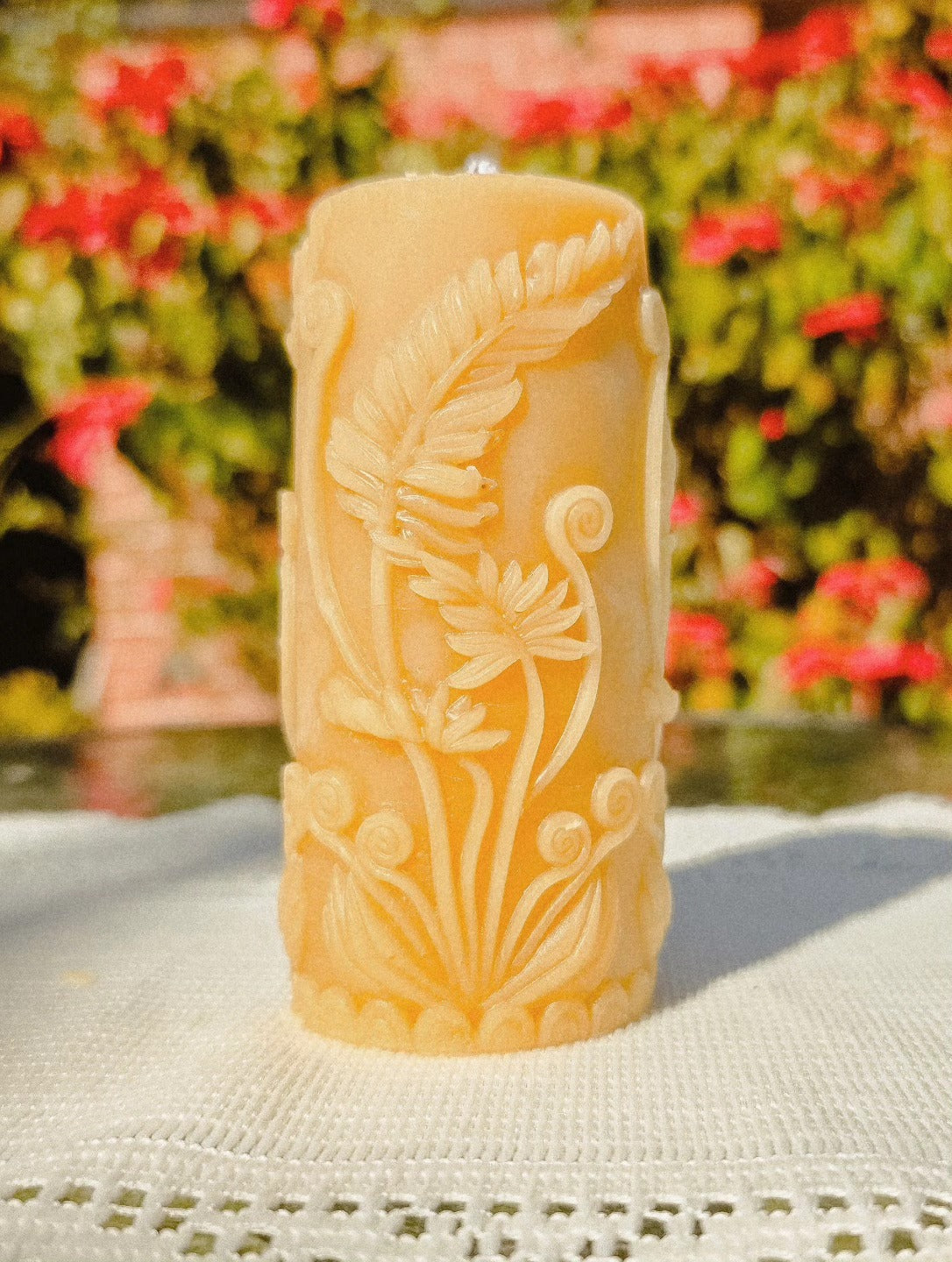 Fern Leaf Beeswax Pillar