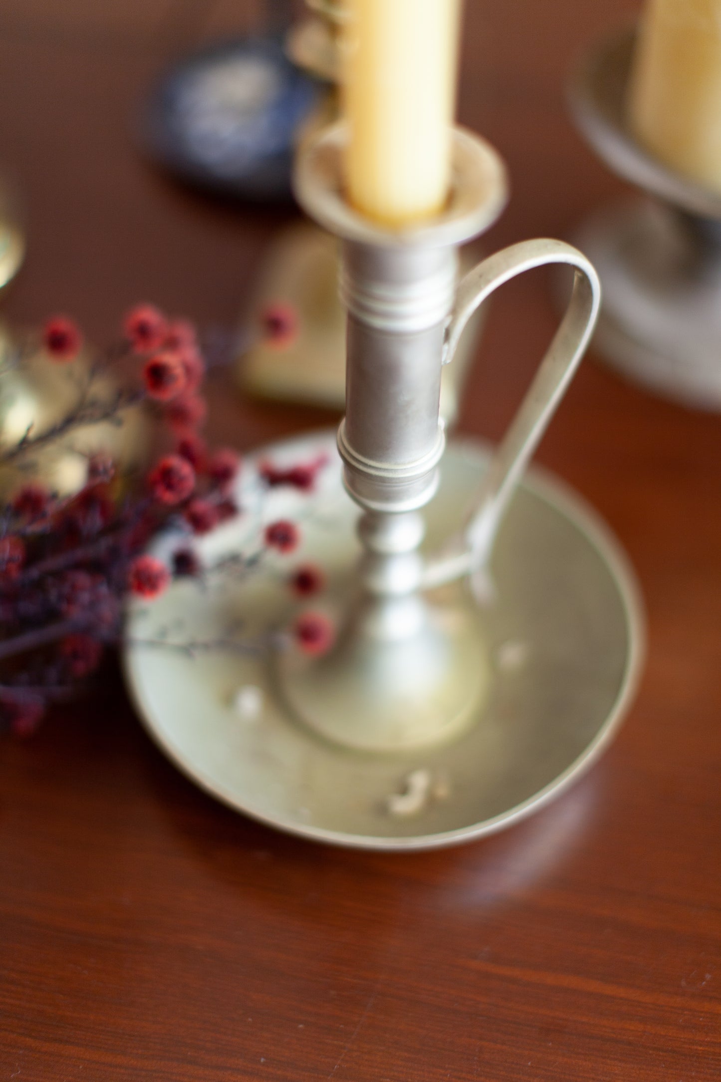 Tall Silver Chamberstick Candle Holder