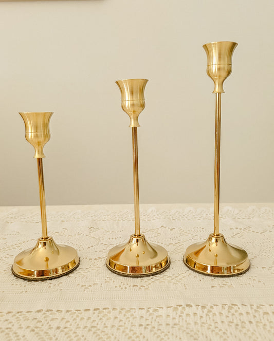 3 piece golden taper candle holders