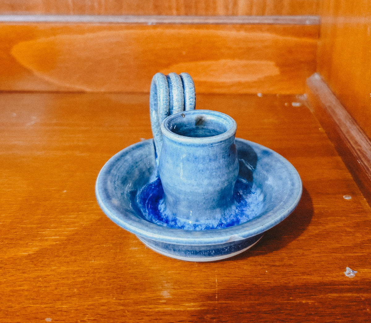 Blue Ceramic Chamberstick