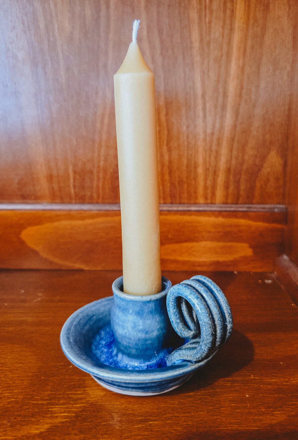Blue Ceramic Chamberstick