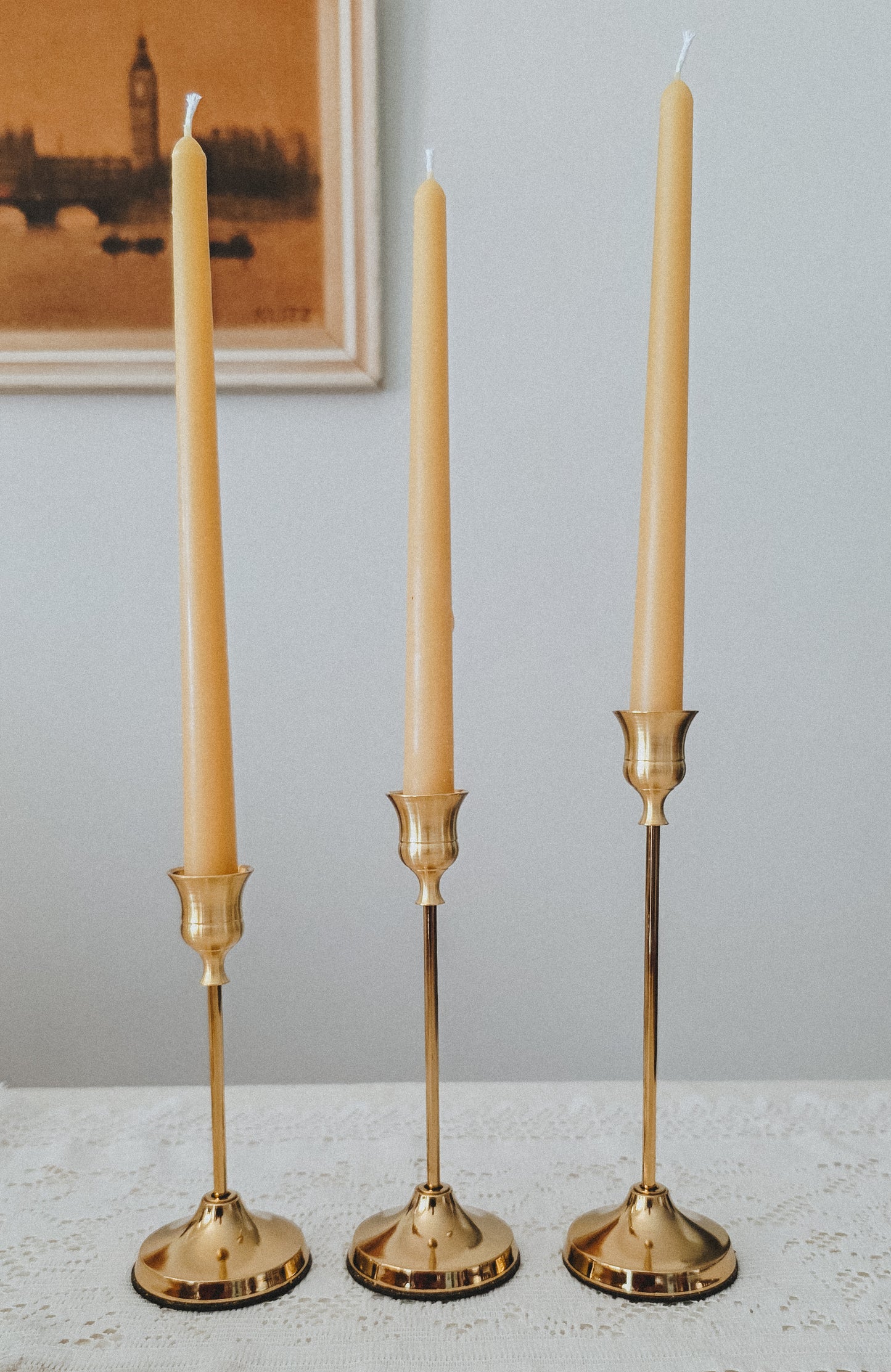 3 piece golden taper candle holders