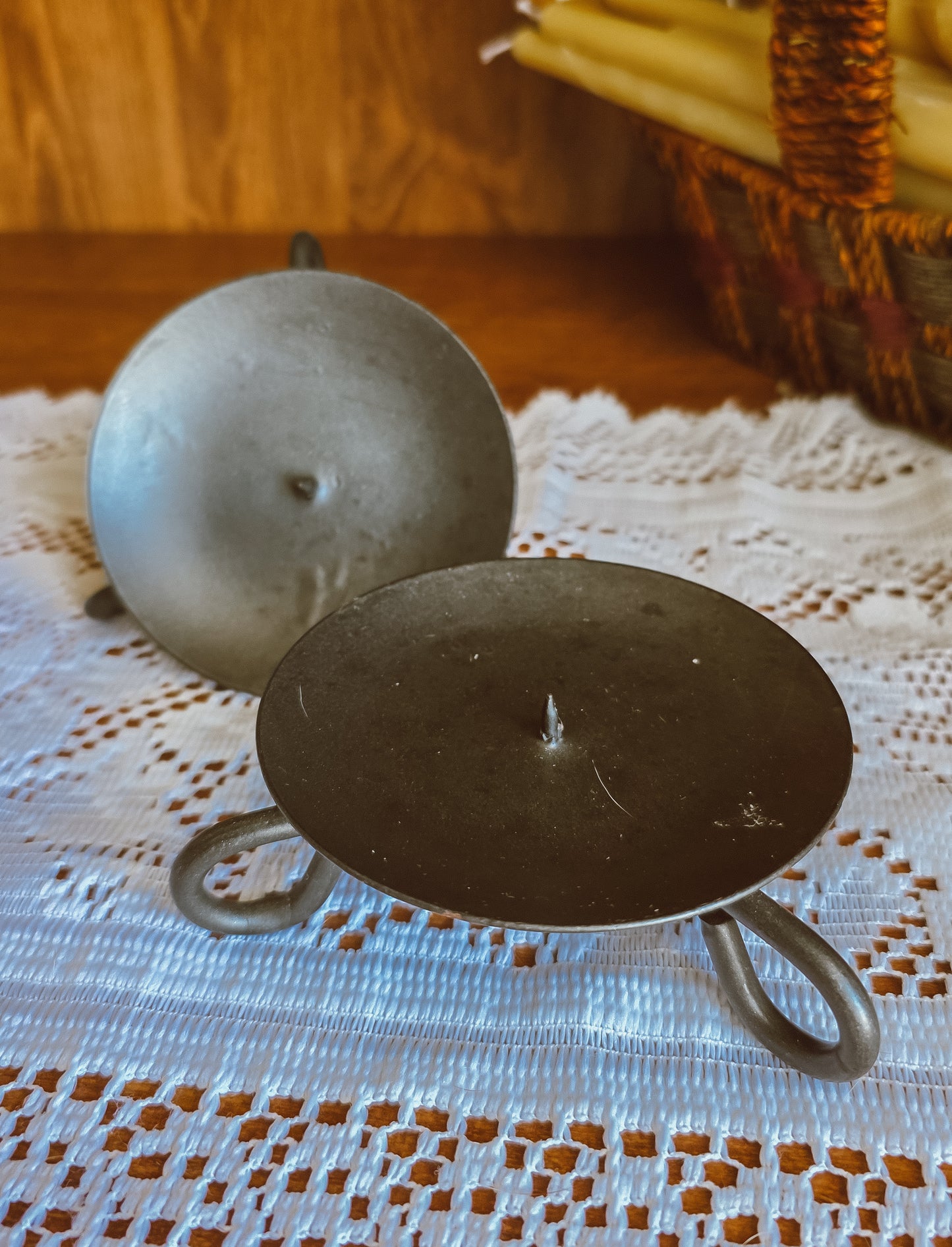 Black Cast Iron Candle Holder Plates