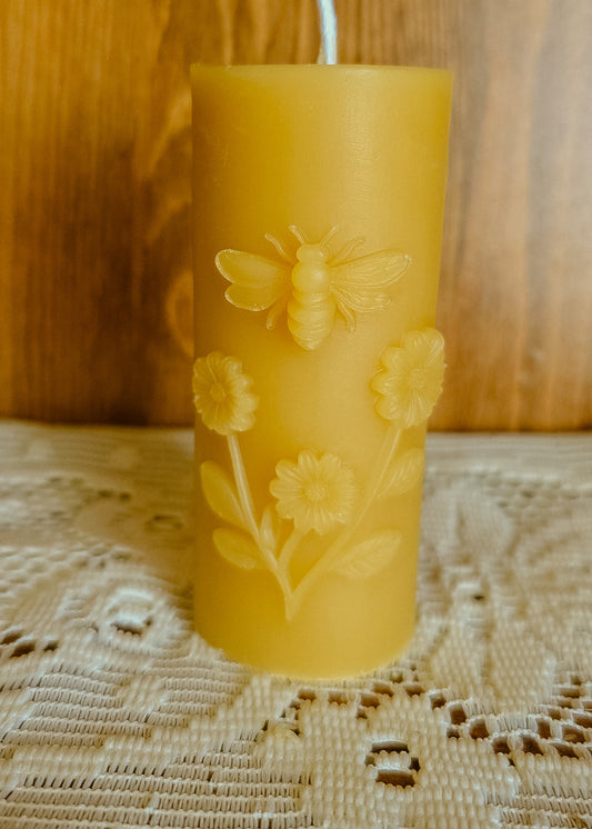 Tall Beswax Floral Pillar