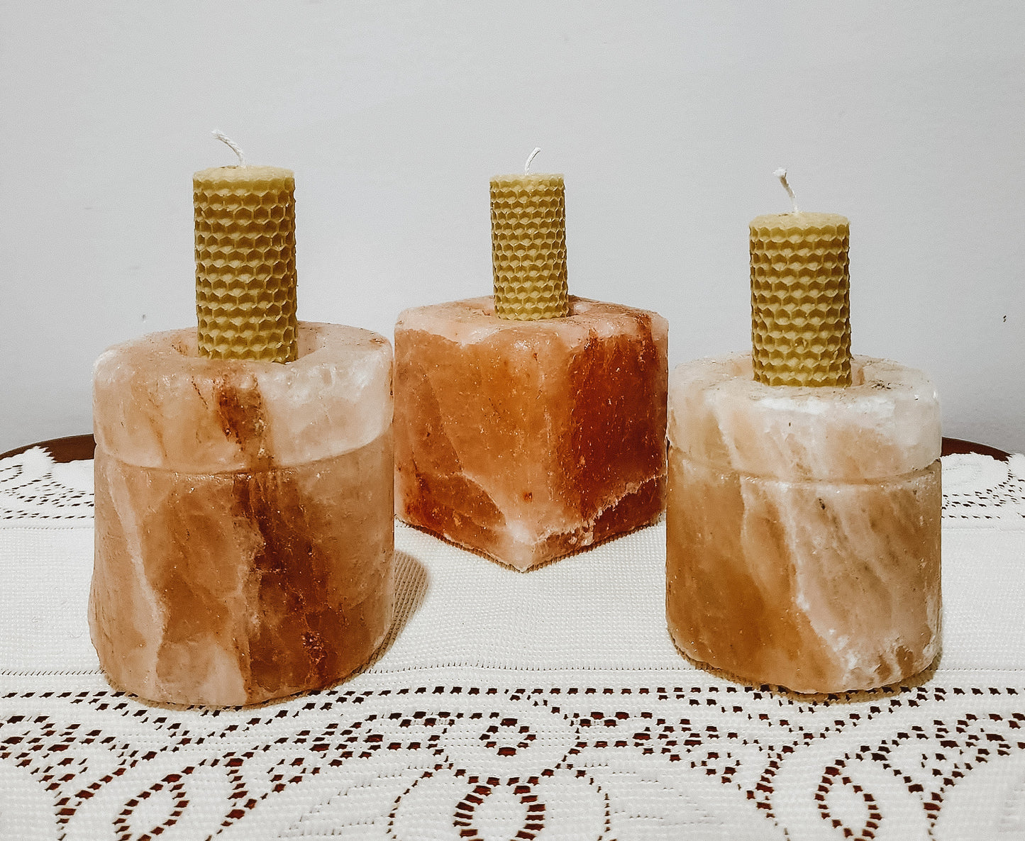 Rock Salt - Set of Three Tealight candle holders